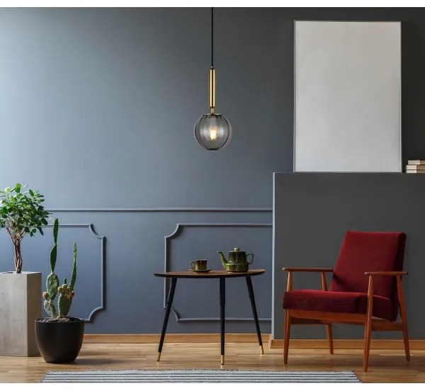 ITALUX PND-2324-1 BRO+SG - Luster na lanku RAVENA 1xE27/5W/230V čierna/mosadz