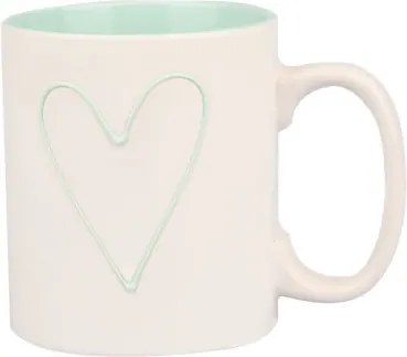 Hrnček Srdce 600 ml, bielo/zelená mätová%