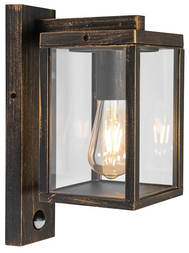 Vonkajšia nástenná lampa starožitné zlato s pohybovým senzorom IP44 - Charlois