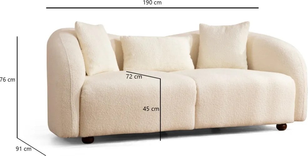 Dvojmiestna pohovka Venedik 190 cm boucle krémová