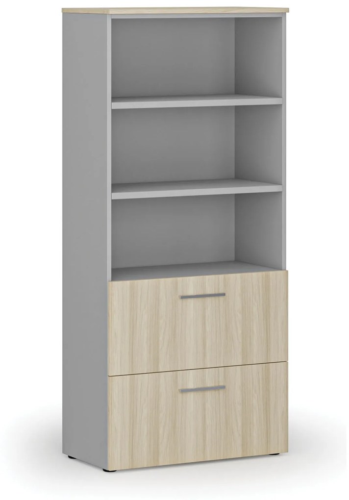 Skriňa so zásuvkami pre závesné zložky PRIMO GRAY, 1781 x 800 x 420 mm, sivá/dub prírodný