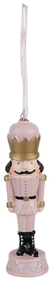 Ružová antik vianočná závesná dekorácia soška Luskáčik - 3*3*12 cm