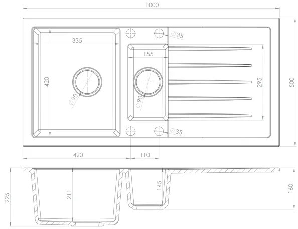 Sapho - Kuchynský drez 100x50 cm granit/biely
