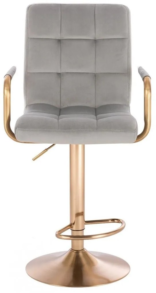 LuxuryForm DESIGN Barová stolička VERONA GOLD VELUR na zlatom tanieri - svetlo šedá
