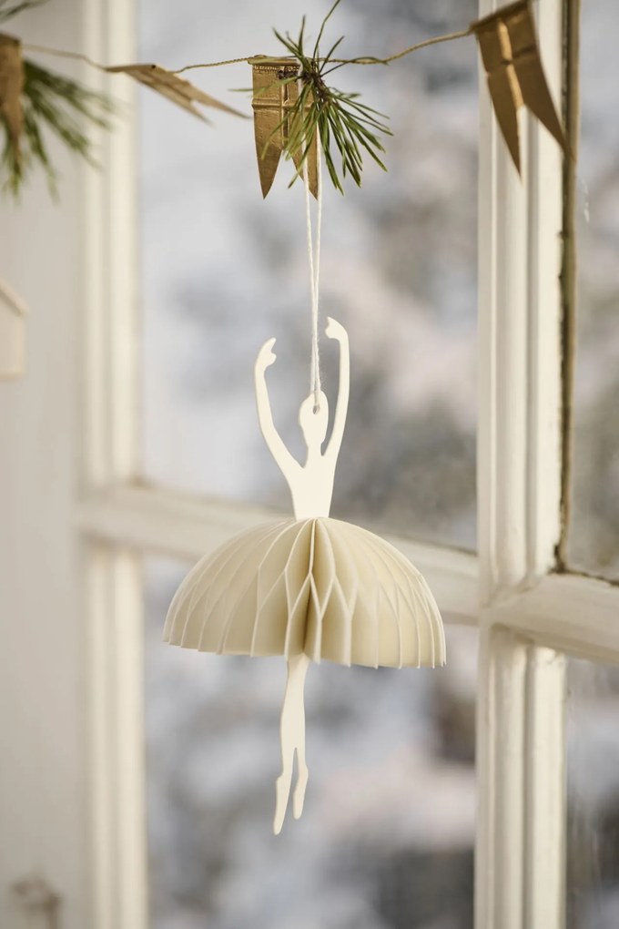 Ib Laursen Papierová vianočná ozdoba Ballerina Releve position White14 cm