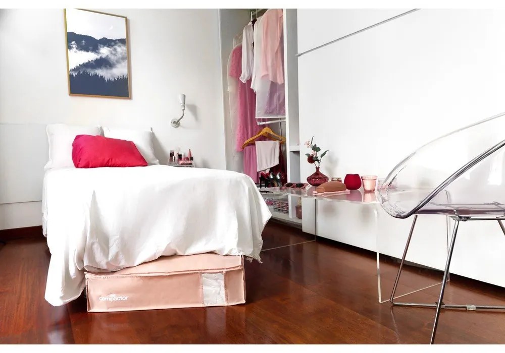 Vákuový plastový úložný box pod posteľ 65x45x15,5 cm Pink Edition – Compactor