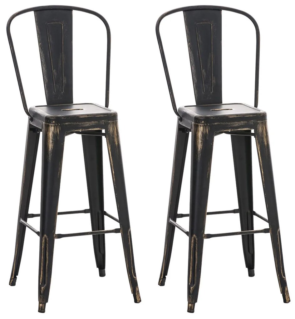 Kovová barová stolička v industriálnom štýle Aiden (SET 2 ks) - Čierno-zlatá antik