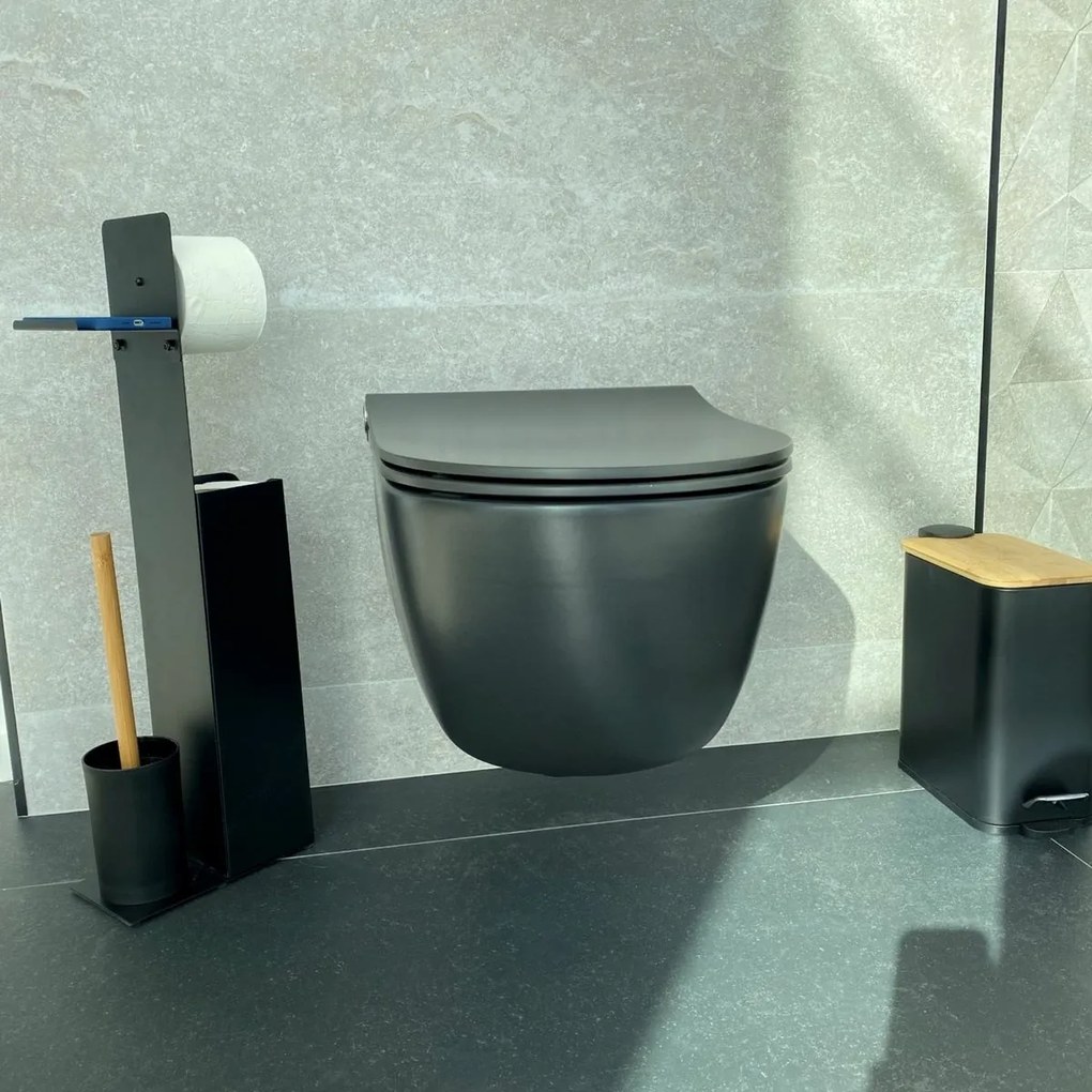 Spirella Stojan na toaletný papier so štetkou a držiakom Yoni 67 x 22 x 12 cm, čierna