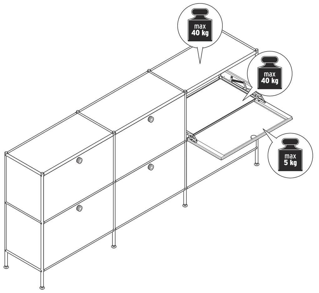 Odkladacia skrinka »CN3« so 6 výklopnými dvierkami, biela