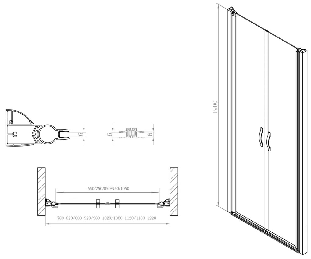 Gelco, ONE sprchové dvere dvojkrídlové do niky 1180-1220 mm, číre sklo 6 mm, GO2812