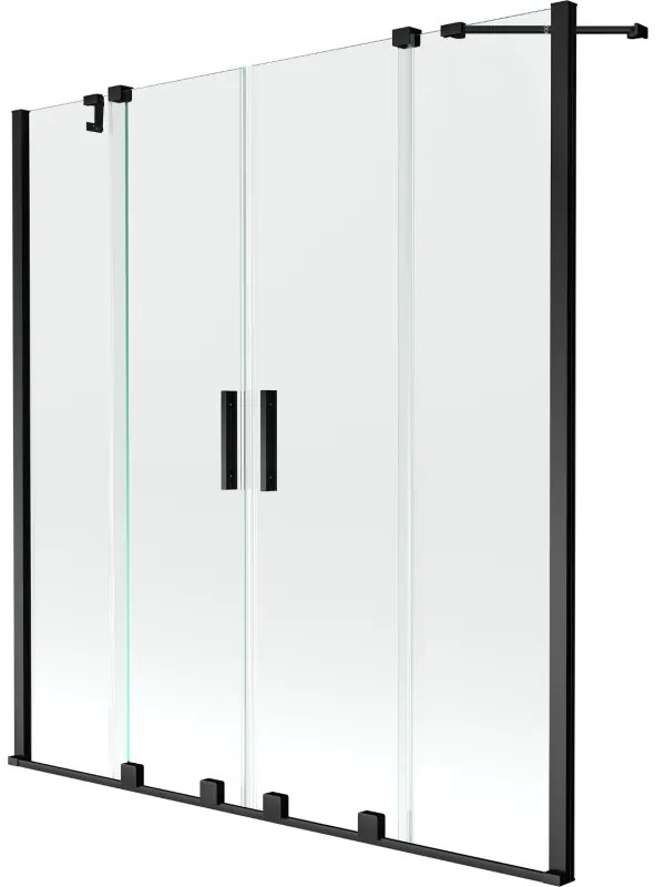 Mexen Velar Duo, 2-krídlová posuvná vaňová zástena 150 x 150 cm, 8mm číre sklo, čierny matný profil, 896-150-000-02-70