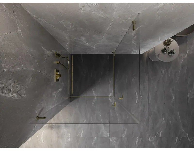 Mexen Lunar-B Duo, výklopný sprchový kút 90 x 90 cm, 8mm číre sklo, zlatý profil, 832-090L-090P-50-00