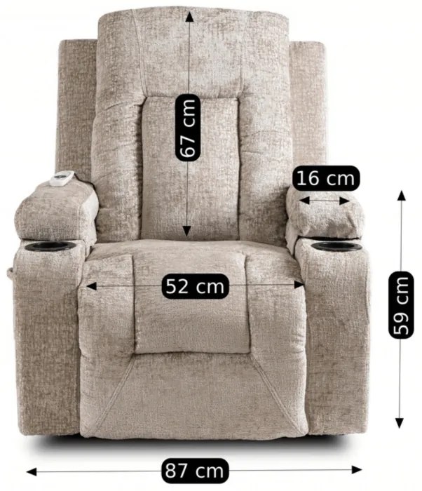 JAKS Masážne kreslo béžové mikroplyš Box