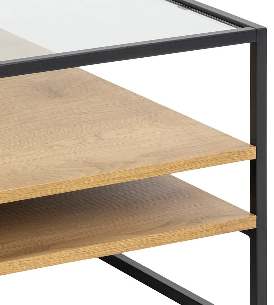 Konferenčný stolík so sklenenou doskou v prírodnej farbe 80x80 cm Randolf – Actona