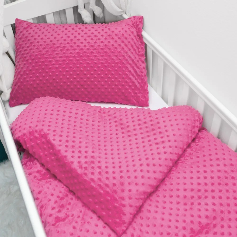 Biante Detské posteľné obliečky do postieľky Minky 3D bodky MKP-020 Ružovo fialové Do postieľky 90x140 a 50x70 cm