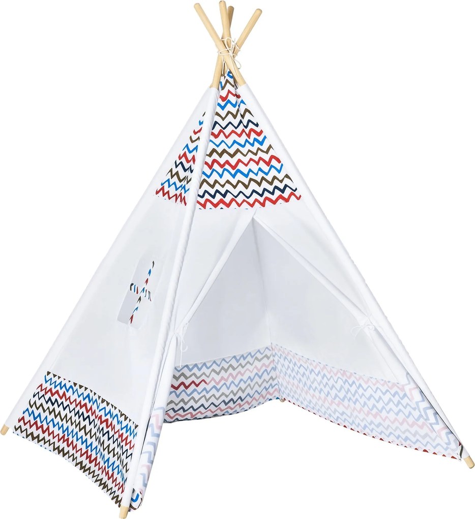 HOMCOM Detský Teepee Stan pre deti od 3 rokov, Prenosný Drevený Tipi s oknom na vnútorné a vonkajšie použitie 120x120x155 cm Biela | Aosom