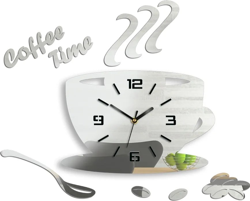 Moderné nástenné hodiny COFFE TIME 3D MIRROR mirror