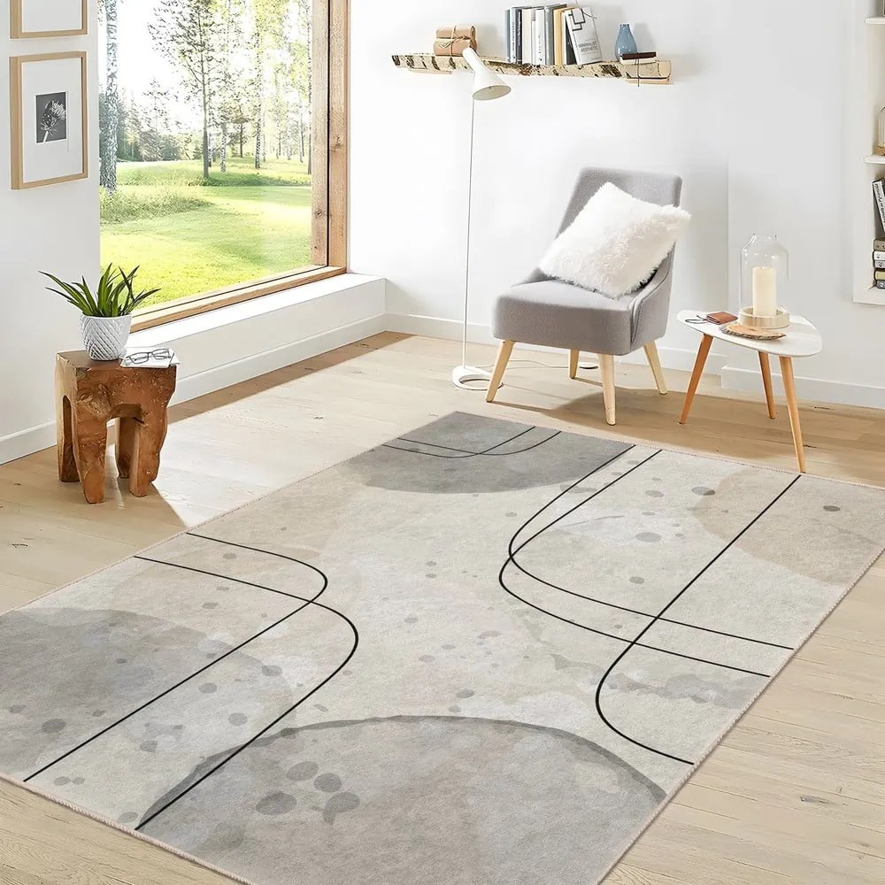 Sivo-krémový prateľný behúň 80x200 cm Simple Lines – Mila Home