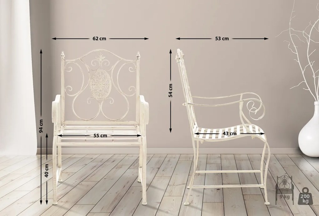 Kovová stolička Punjab s područkami (SET 2 ks) - Krémová antik