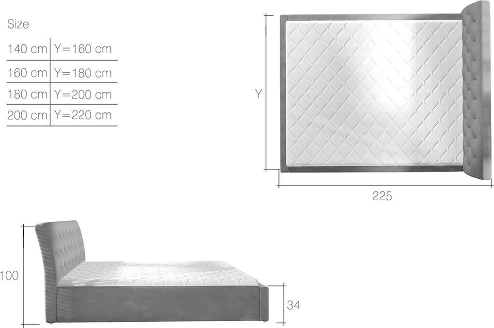 Čalúnená manželská posteľ s roštom Monzo 160 - svetlosivá (Paros 05)