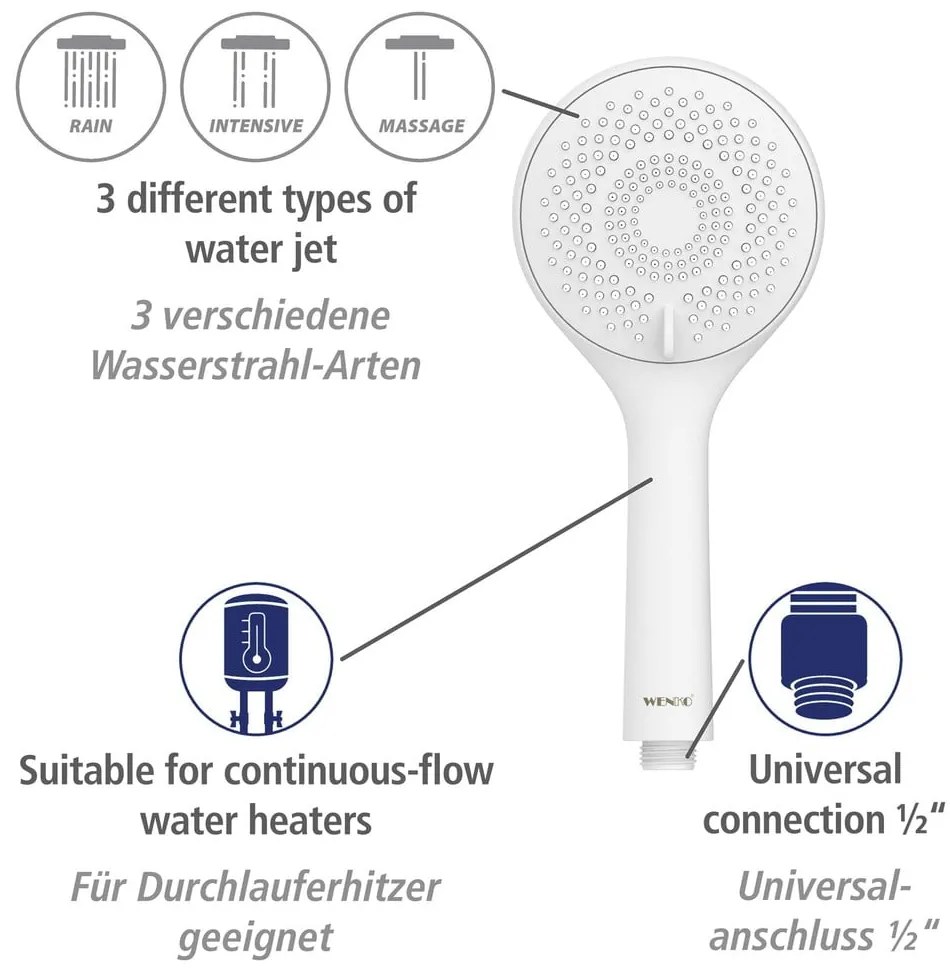 Biela sprchová súprava z nehrdzavejúcej ocele 70 cm Watersaving – Wenko