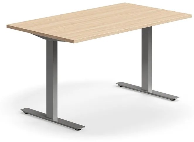 Kancelársky stôl QBUS, rovný, 1400x800 mm, T-rám, strieborný rám, dub