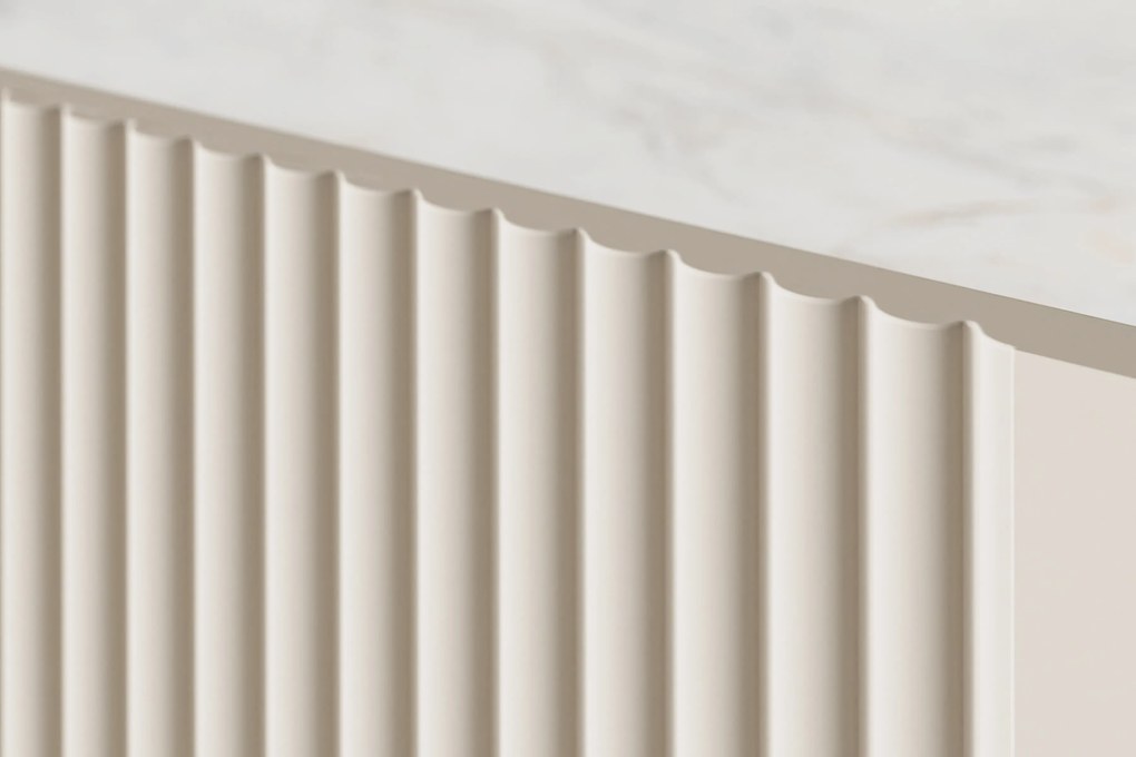 Komoda Malmi 200 cm štvordverová - kašmír / crema bianca / čierne nožičky