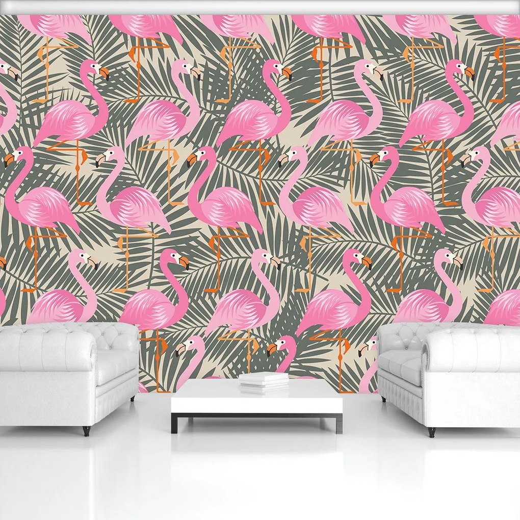Fototapeta - Plameniak - ružovo šedý (152,5x104 cm)
