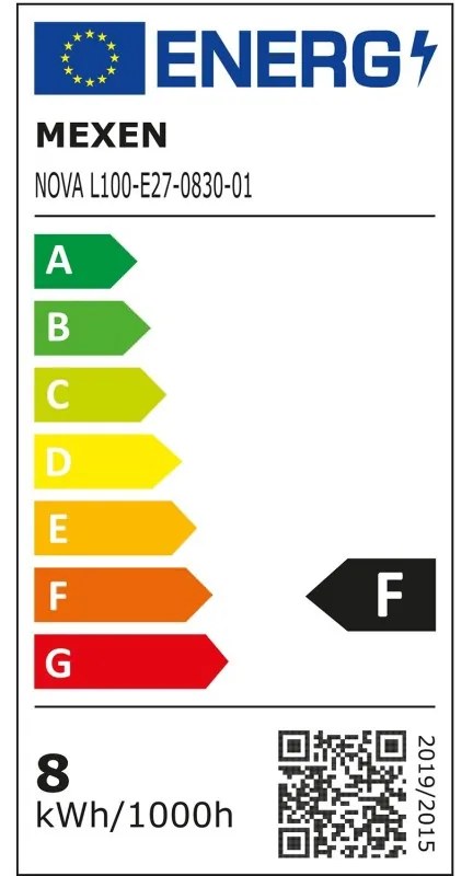 Mexen Nova, LED žiarovka E27, A60, 8W, teplá - 3000K, 840 lm - L100-E27-0830-01