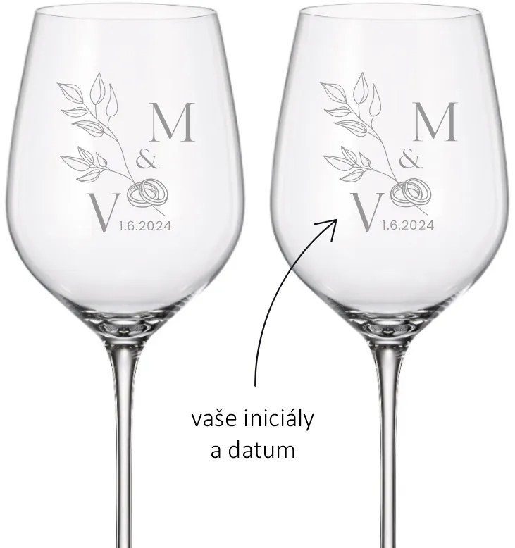 Dekorant Svadobné poháre na biele víno PRSTIENKY 480 ml 2KS