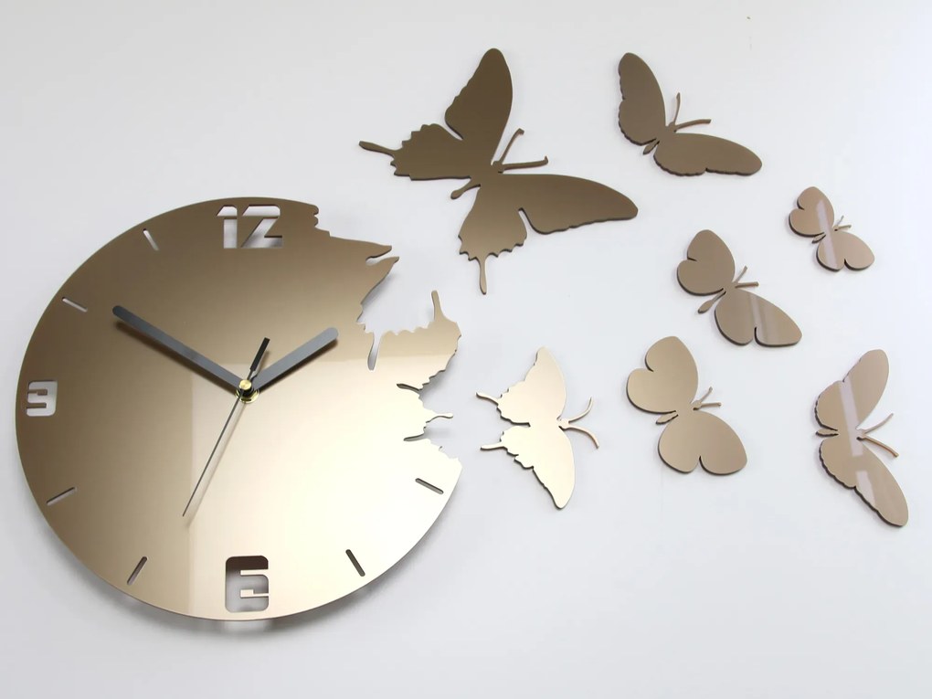 3D nalepovacie hodiny Butterfly metallic tortora
