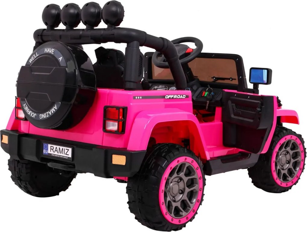 Ramiz Terénne auto Full Time 4WD pre deti Ružové + pohon 4x4 + diaľkové ovládanie + LED audio + úložný priestor