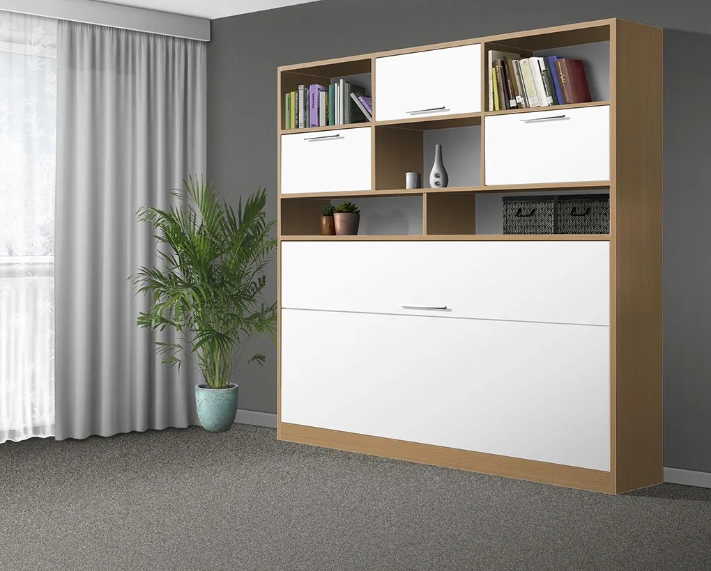 Nabytekmorava Sklápacia posteľ VS1056 MAX, 200x90cm farba lamina: Biela, Varianta dverí: matné