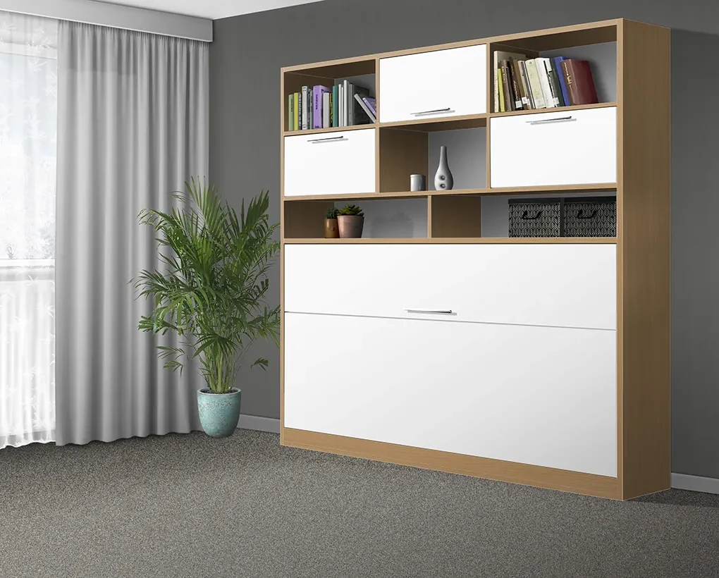Nabytekmorava Sklápacia posteľ VS1056 MAX, 200x90cm farba lamina: dub sonoma tmavá/biele dvere, Varianta dverí: lesklé