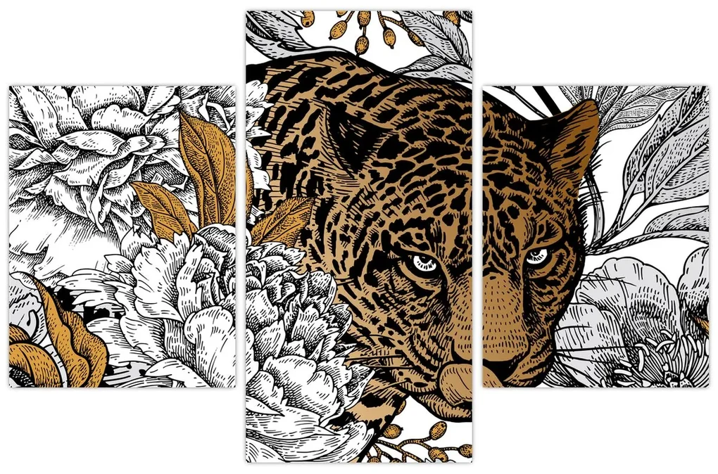 Obraz - Leopard medzi kvetmi (90x60 cm)