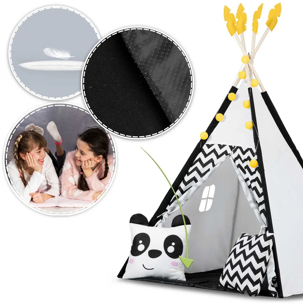 Detské típí s girlandou a svetielkami Nukido 740025 - panda