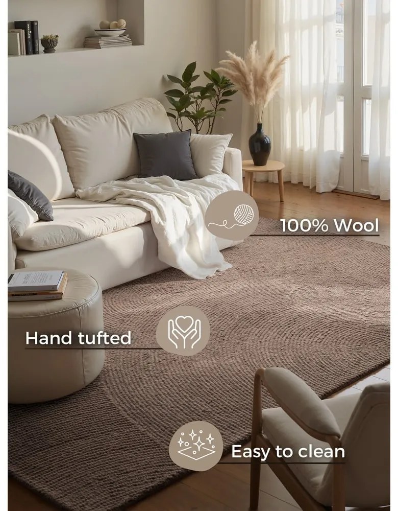 Ručne tkaný vlnený koberec taupe 200x300 cm Eleni Taupe – Hanse Home