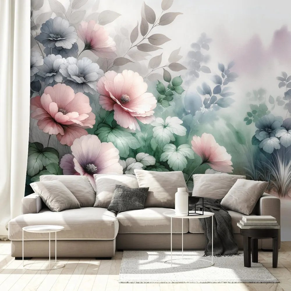 Tapeta akvarelové pastelové kvety