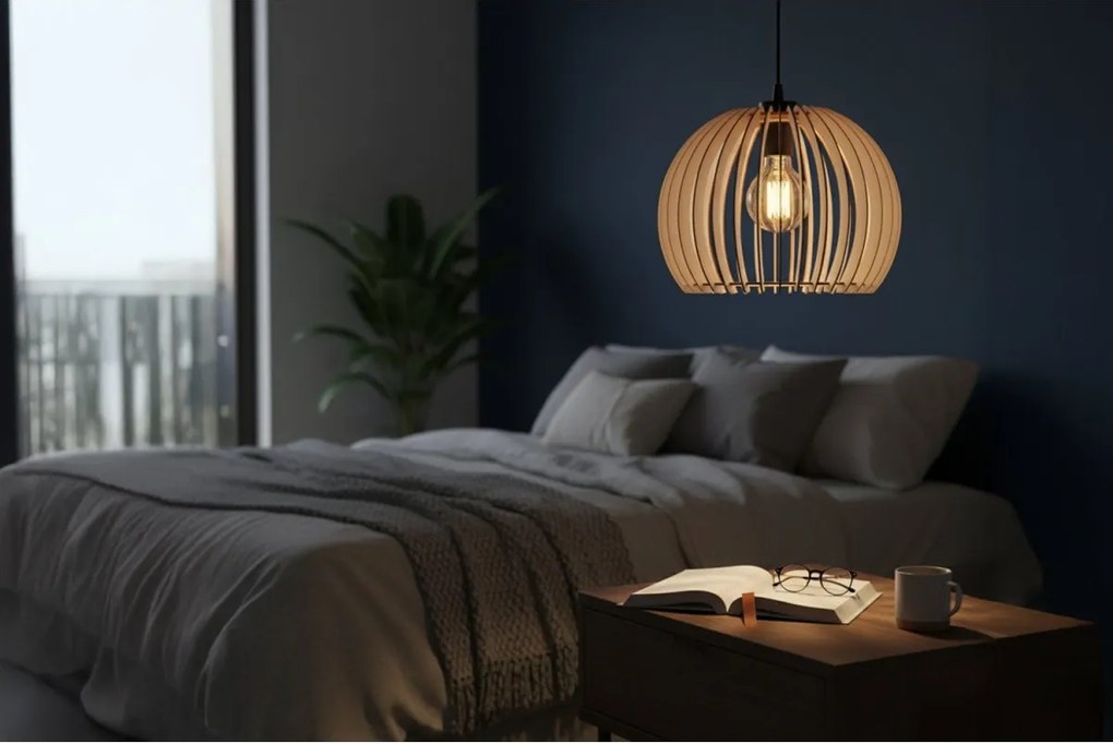 Závesné svietidlo Timber 6, 1x drevené tienidlo, (fi 32 cm)