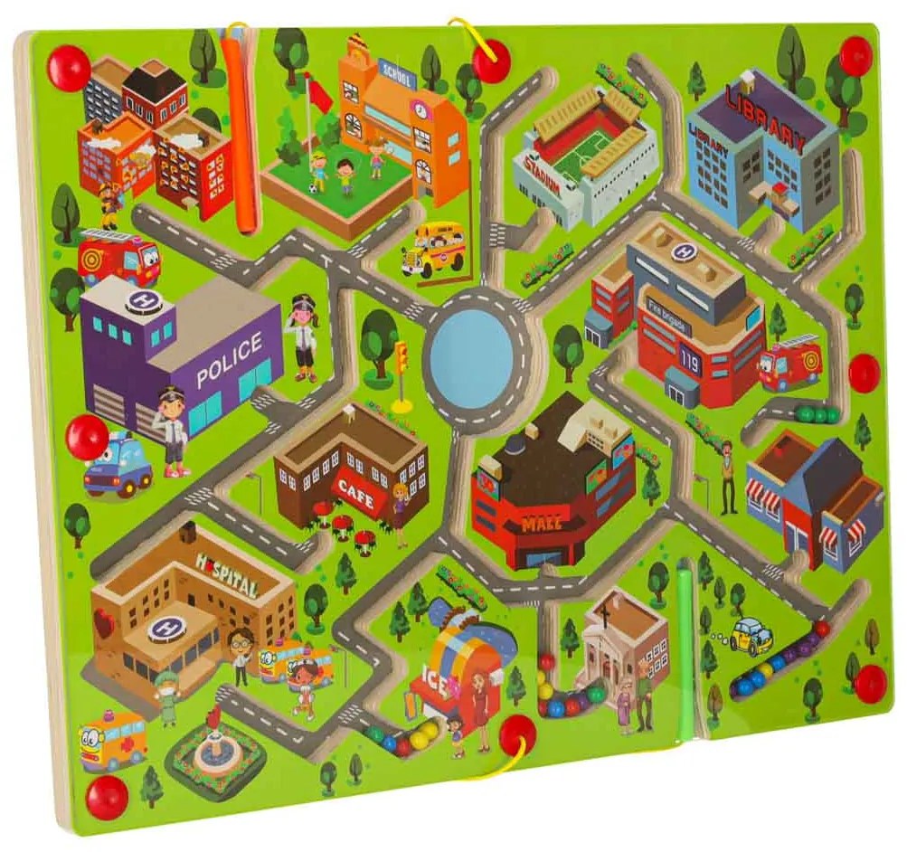 KIK Magnetická hra s bludiskom pre deti 3+ – drevená cestovná vzdelávacia hra (2 hráči)