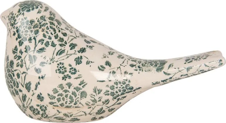 Keramická dekorácia vtáčik so zelenými kvetmi Tien French L - 25*10*13 cm