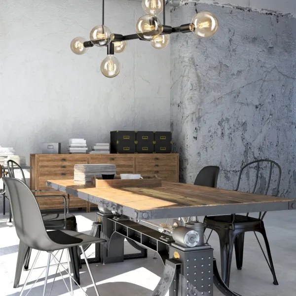 Luster na tyči ASTRID 8xE27/60W/230V čierna