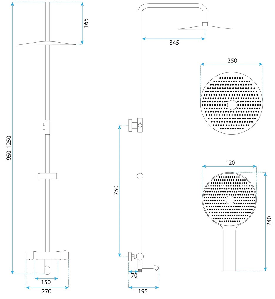 Rea Lungo Diamond, sprchová/vaňová sada s termostatickou batériou, hlavovou a ručnou sprchovou hlavicou, chrómová, REA-P5961