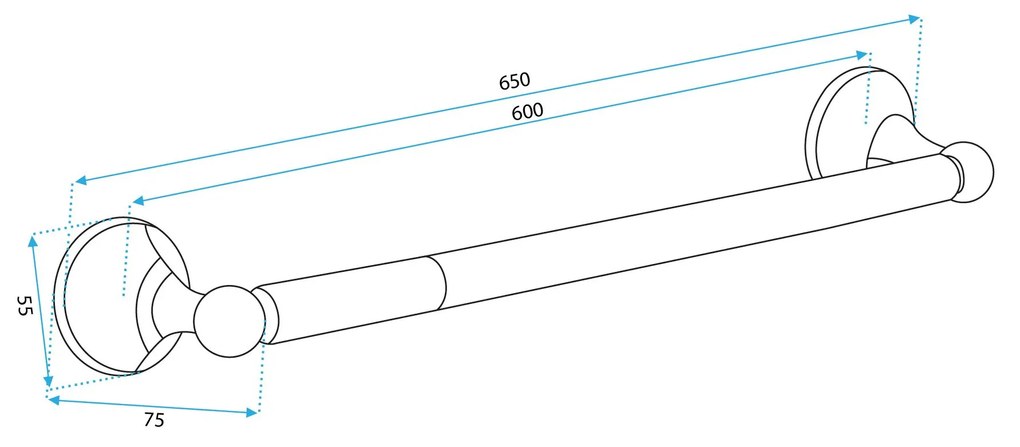 Rea Retro, jednoramenný vešiak na uteráky 60cm 332870A, čierna matná, REA-06926