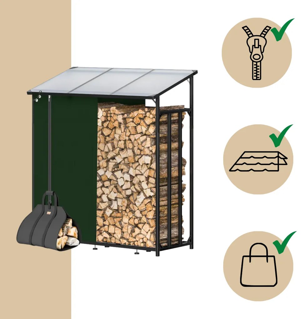 Prístrešok na palivové drevo CORINA, 198x163x70cm, antracitová/zelená Gardebruk
