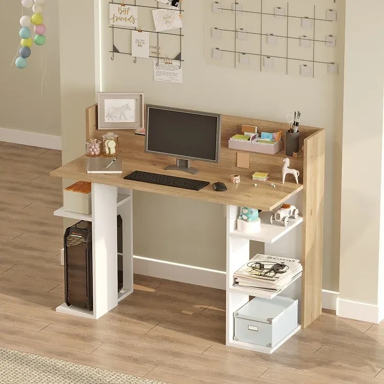 Písací stôl Houseland Brody dub Castello/biely