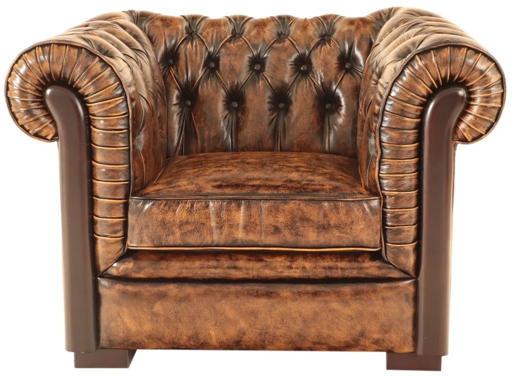 furniture-nabytek.cz - Pohovka jednomístná Chesterfield Tiffy z pravé hovězí kůže Whisky