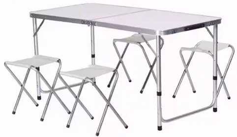 Lean Toys Skladací záhradný nábytok biely – 1 stôl, 4 stoličky
