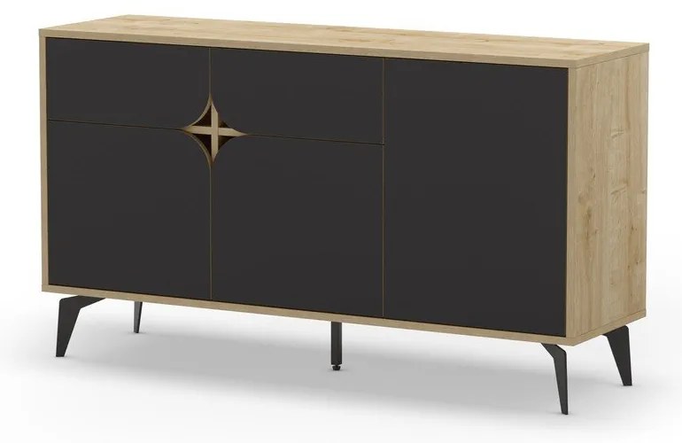 Nízka komoda v dekore duba v čierno-prírodnej farbe 140x79 cm Nola – Marckeric