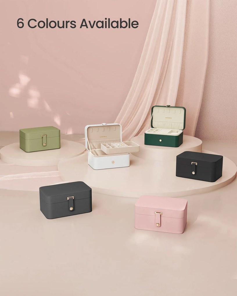 Šperkovnica, 2-poschodová šperková úložná schránka, 11 x 16 x 8 cm, oblá biela